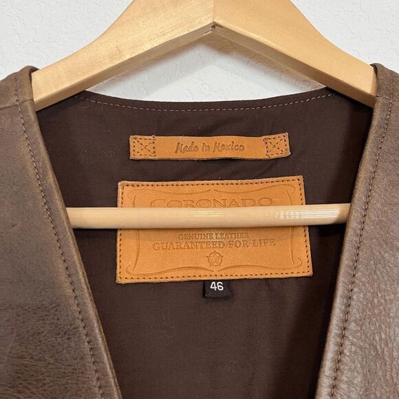 Coronado Laredo Concealed Carry Brown Leather Snap Button Vest Men's Size 46 - Picture 8 of 9